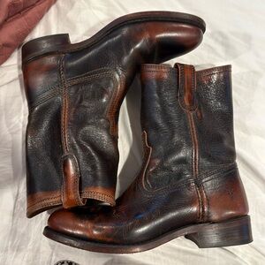 RARE Frye Rush Zip Cognac Mid-Calf Leather Boots